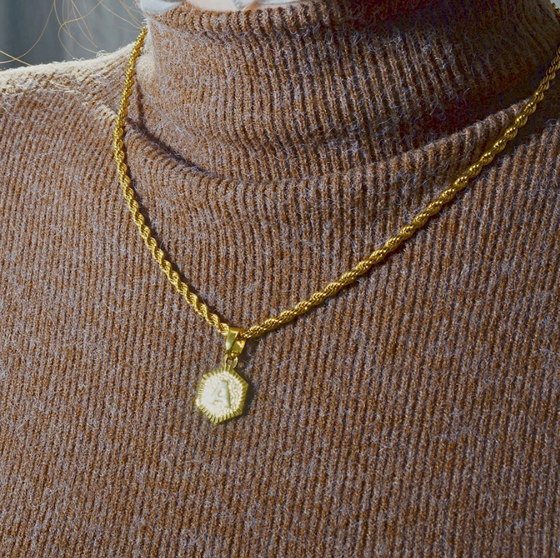 Initial Hexagon Pendant Necklace