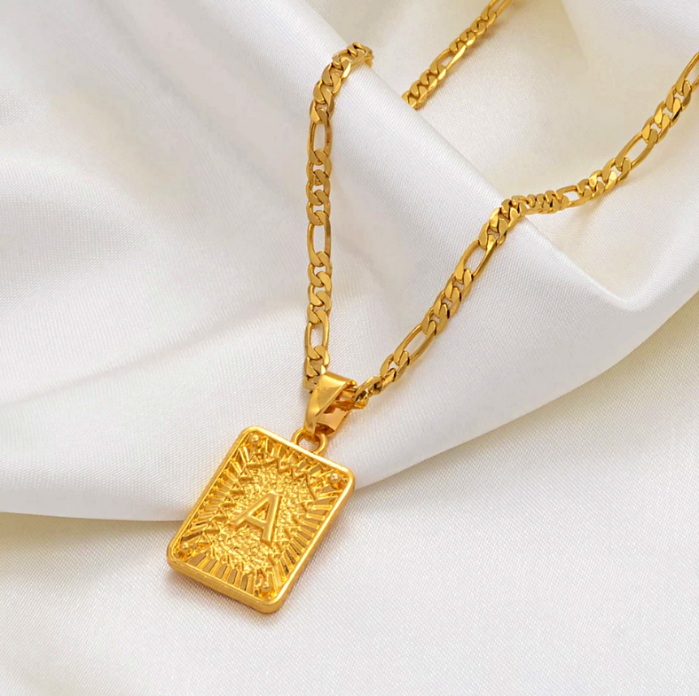Initial Rectangle Pendant Necklace