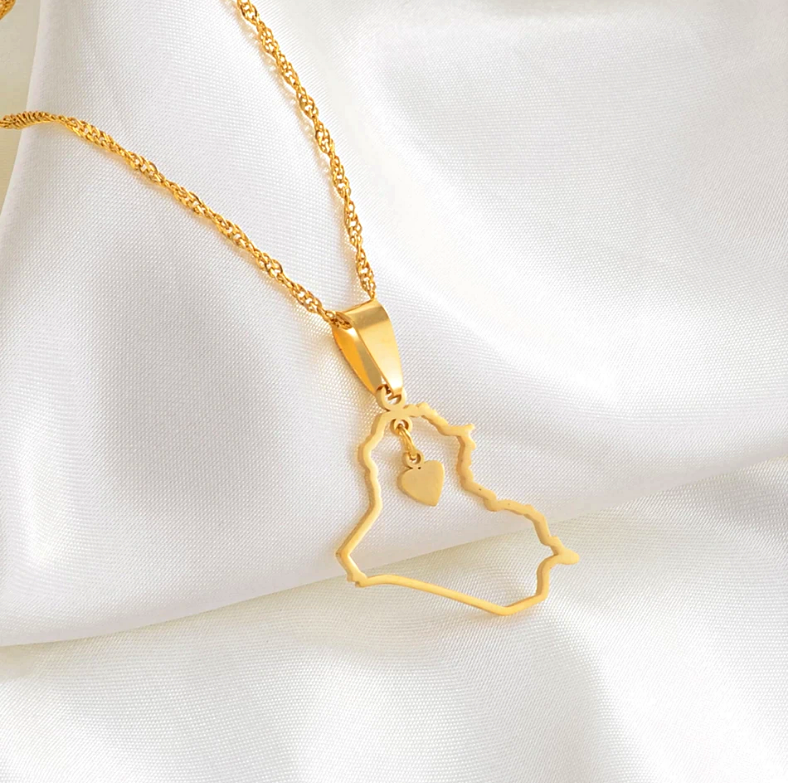 Iraq Map Outline Heart Pendant Necklace