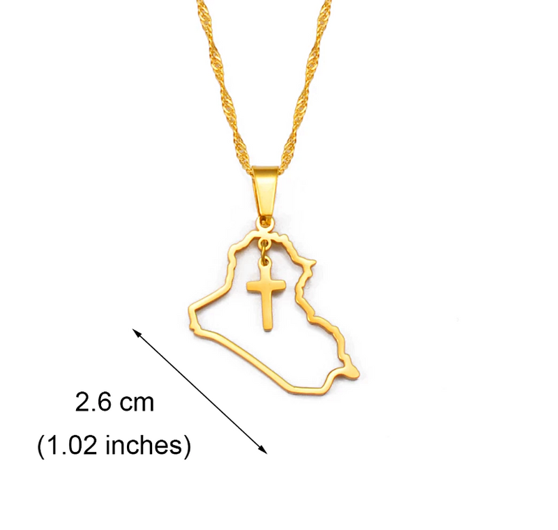 Iraq Map with Cross Pendant Necklace