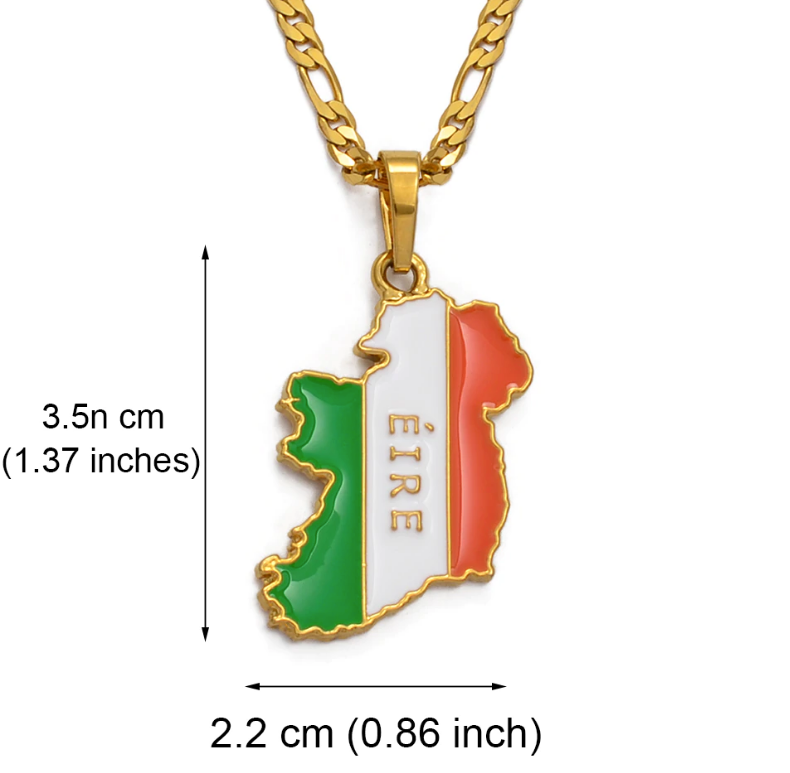 Ireland Map with Flag Pendant Necklace