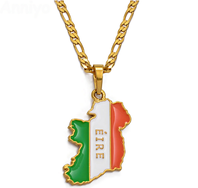 Ireland Map with Flag Pendant Necklace