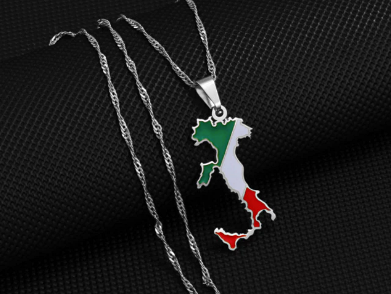 Italy Map with Flag Pendant Necklace