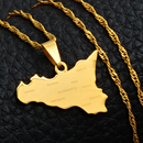 Italy Sicily Map with Cities Pendant Necklace