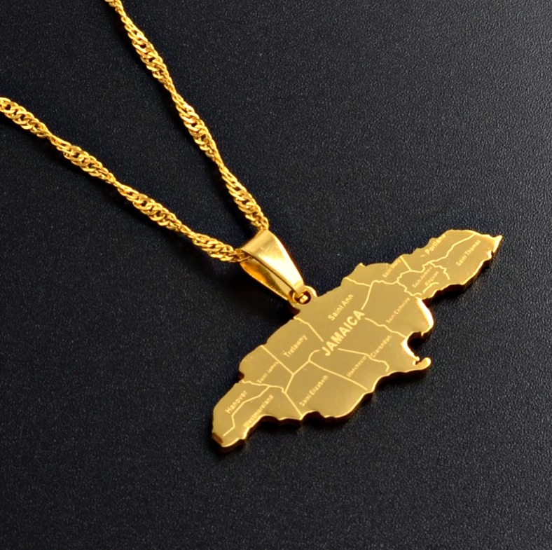 Jamaica Map with Cities Pendant Necklace