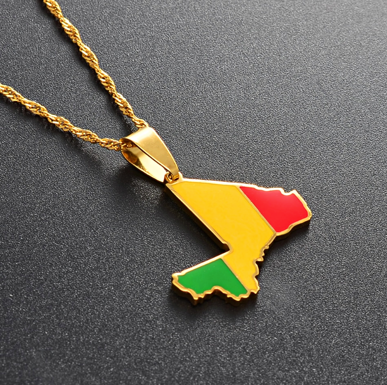 Mali Map with Flag Pendant Necklace