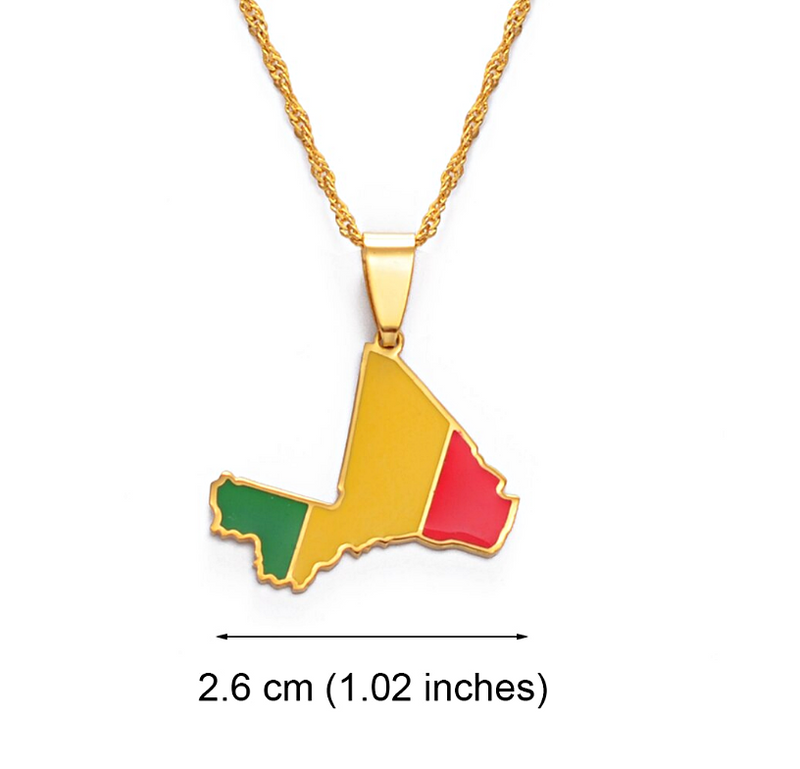 Mali Map with Flag Pendant Necklace