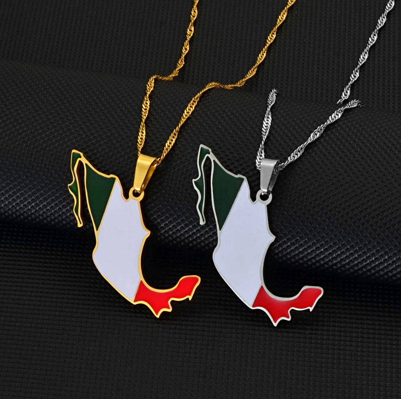 Mexico Map with Flag Pendant Necklace