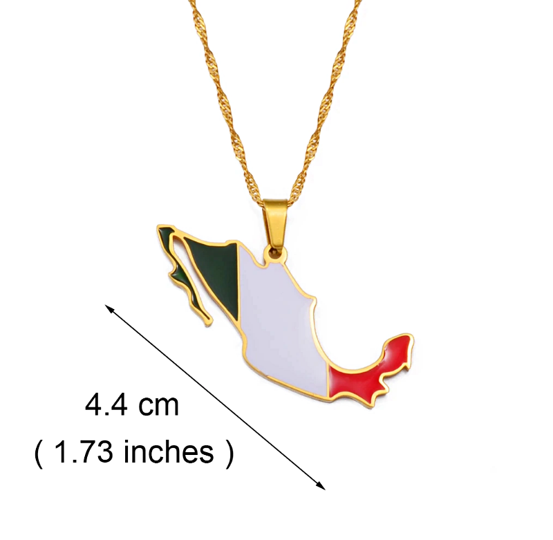 Mexico Map with Flag Pendant Necklace