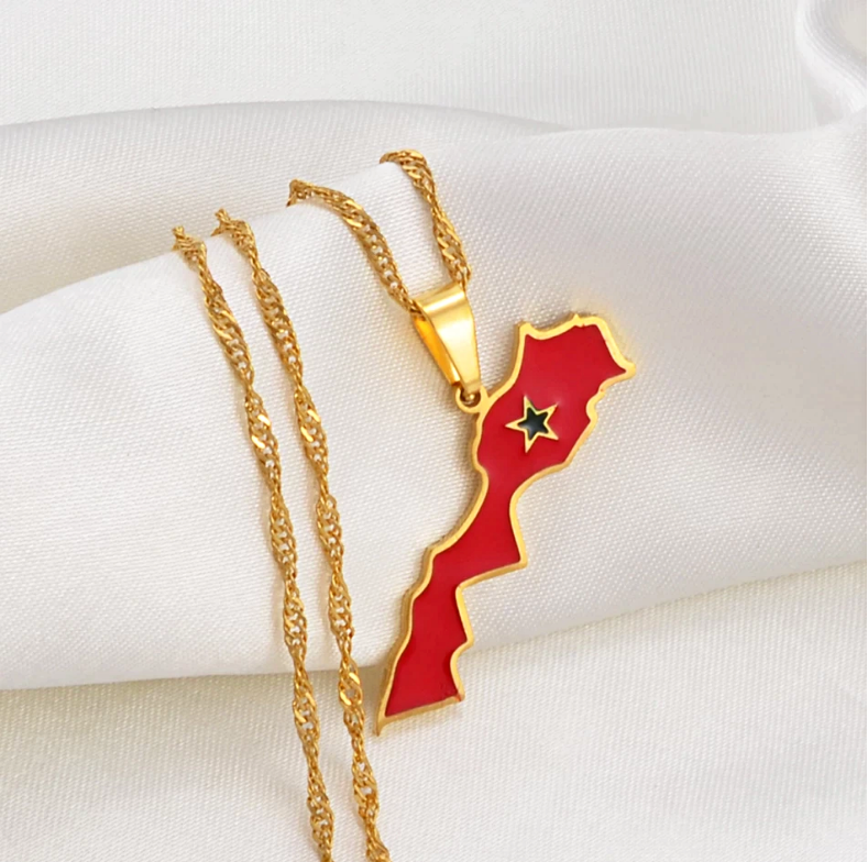 Morocco Flag Pendant Necklace