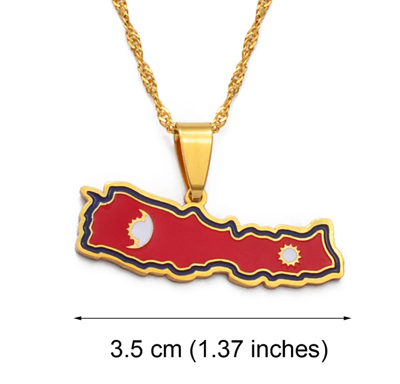 Nepal Map with Flag Pendant Necklace