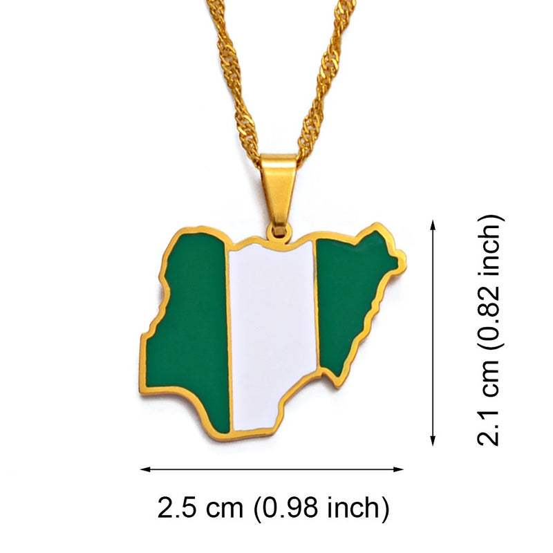 Nigeria Map with Flag Pendant Necklace