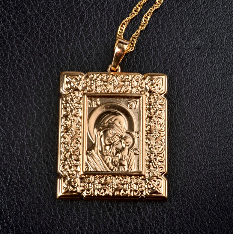 Orthodox the Virgin and Son portrait necklace