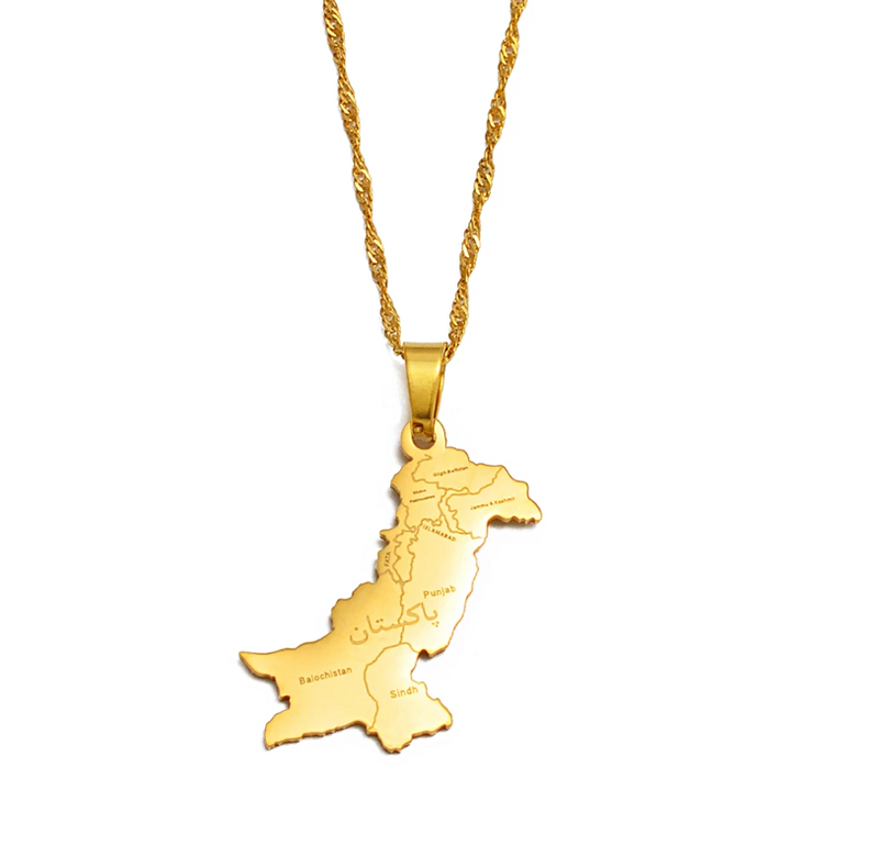 Pakistan Map with cities Pendant Necklace