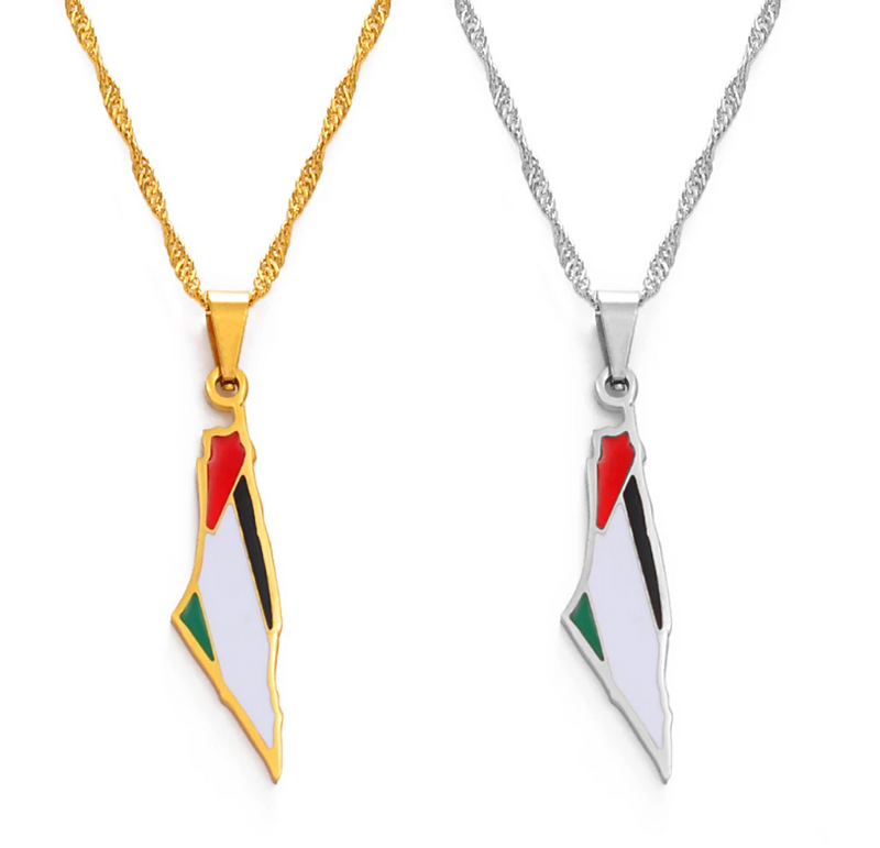Palestine Map with Flag Pendant Necklace