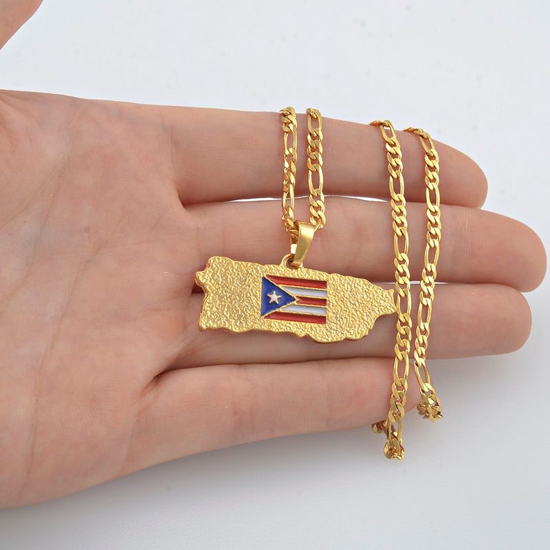 Puerto Rico Map Pendant Necklace