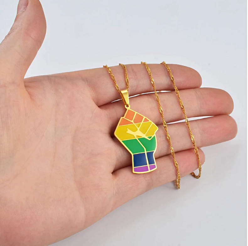 Black Lives Matter Raised Fist Rainbow Necklace