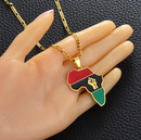 Africa Map Afro-American Flag Necklace