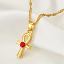Red Stone Mini Ankh Cross Necklace