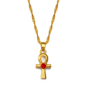 Red Stone Mini Ankh Cross Necklace