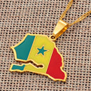 Senegal Map with Flag Pendant Necklace