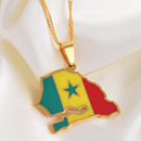Senegal Map with Flag Pendant Necklace