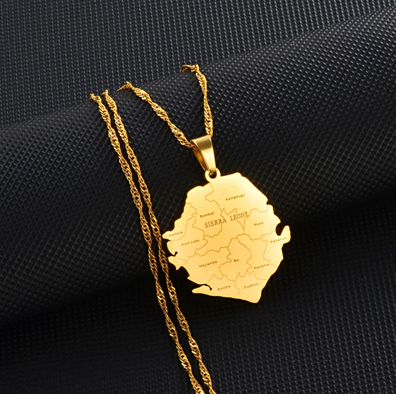 Sierra Leone map with cities Pendant Necklace
