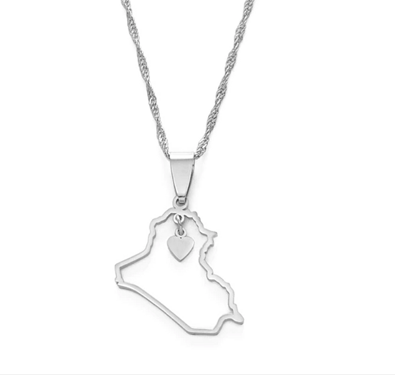 Iraq Map Outline Heart Pendant Necklace
