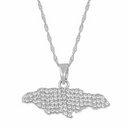 Jamaica Map with Rhinestone Pendant Necklace