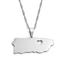 Puerto Rico Map With Heart Pendant Necklace