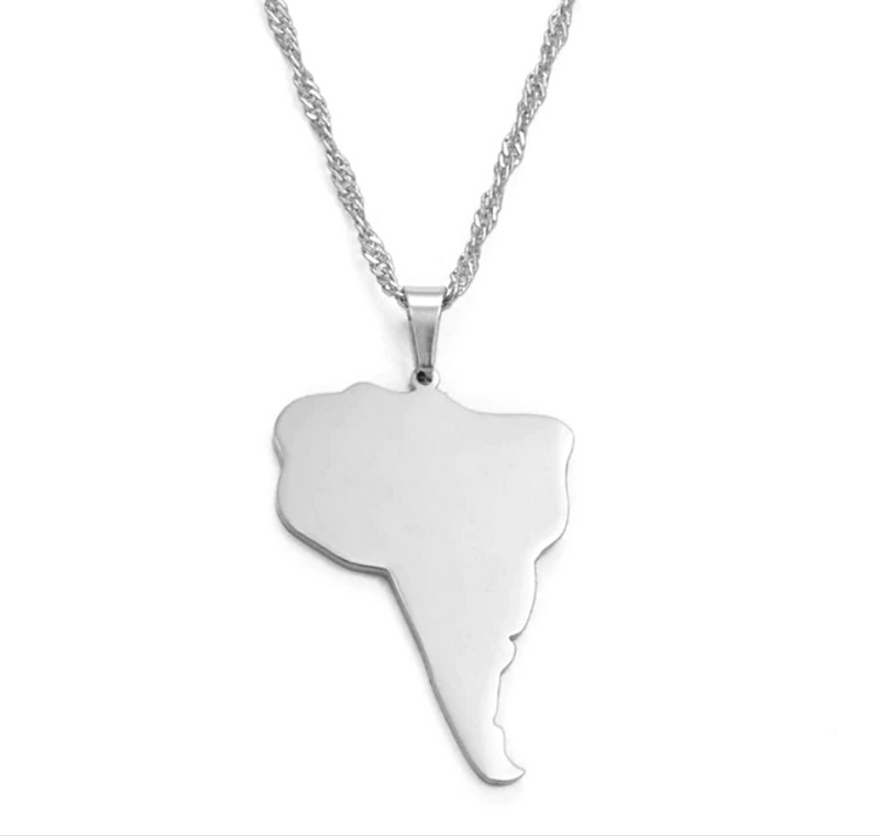 South America Continent Map Pendant Necklace