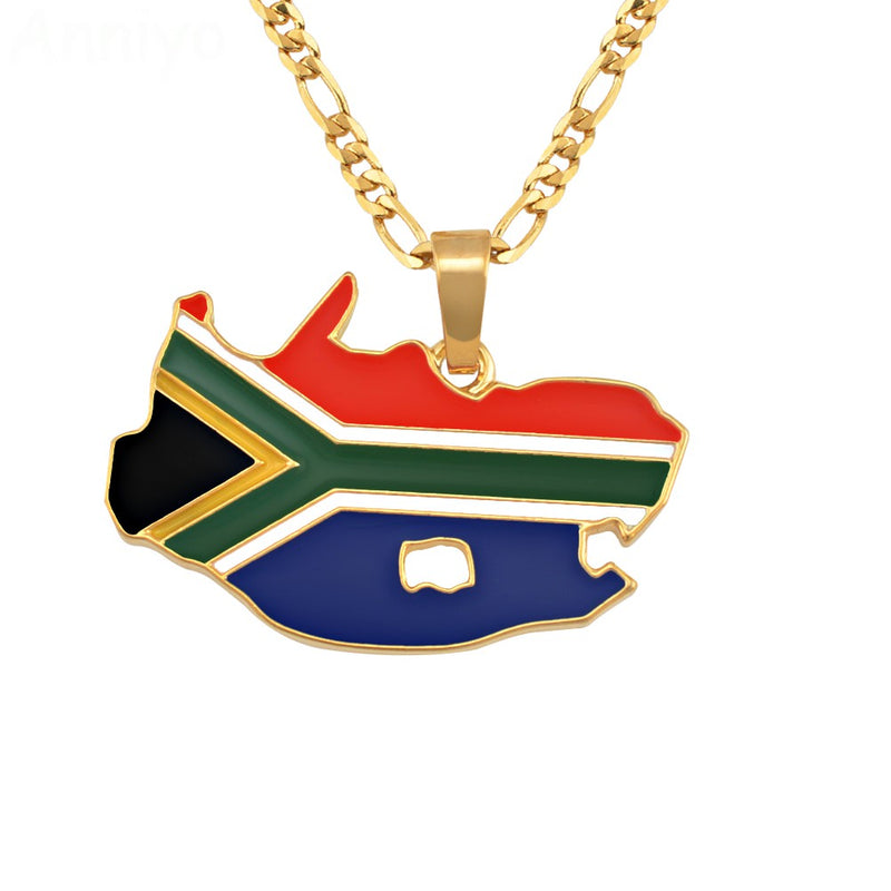 South Africa Map with Flag Pendant Necklace