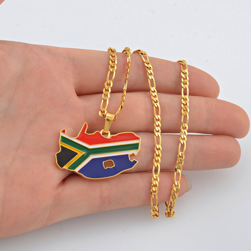 South Africa map with flag Pendant Necklace