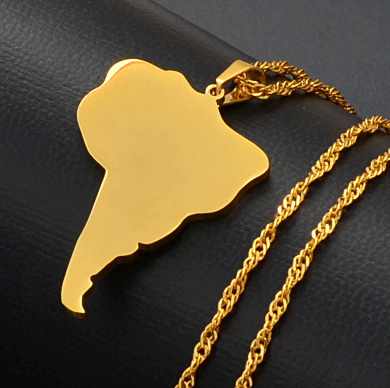 South America Continent Map Pendant Necklace