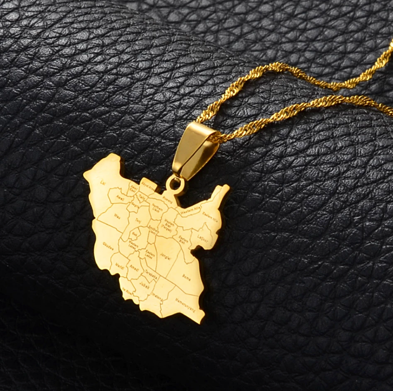 South Sudan Map with Cities Pendant Necklace