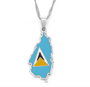 Saint Lucia Map with Flag Pendant Necklace