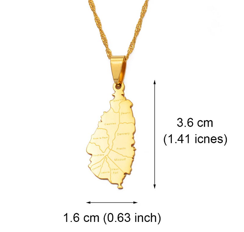 Saint Lucia map with Cities Pendant Necklace