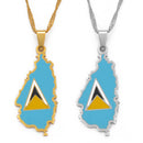 Saint Lucia Map with Flag Pendant Necklace