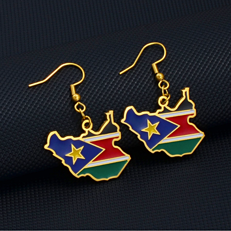 South Sudan Map Flag Earrings