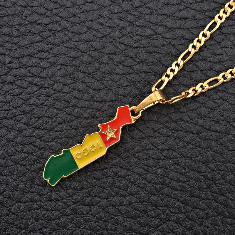 Togo map with flag Pendant Necklace