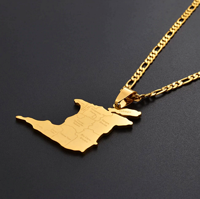 Trinidad And Tobago map with Cities Pendant Necklace