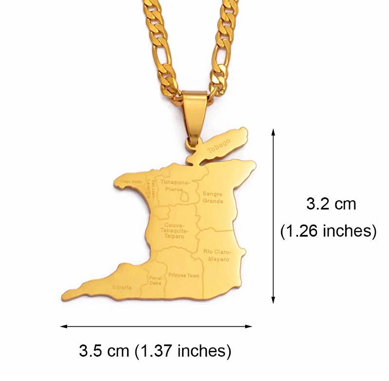 Trinidad and Tobago Map with Cities Pendant Necklace