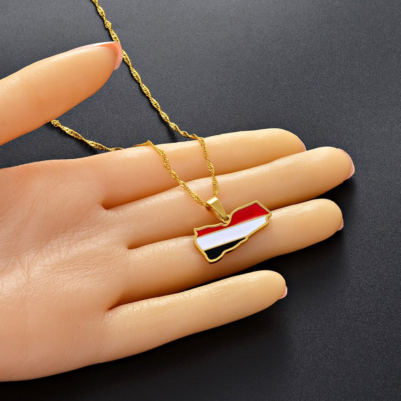 Yemen Map with Flag Pendant Necklace