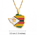 Zimbabwe Map with flag Pendant Necklace